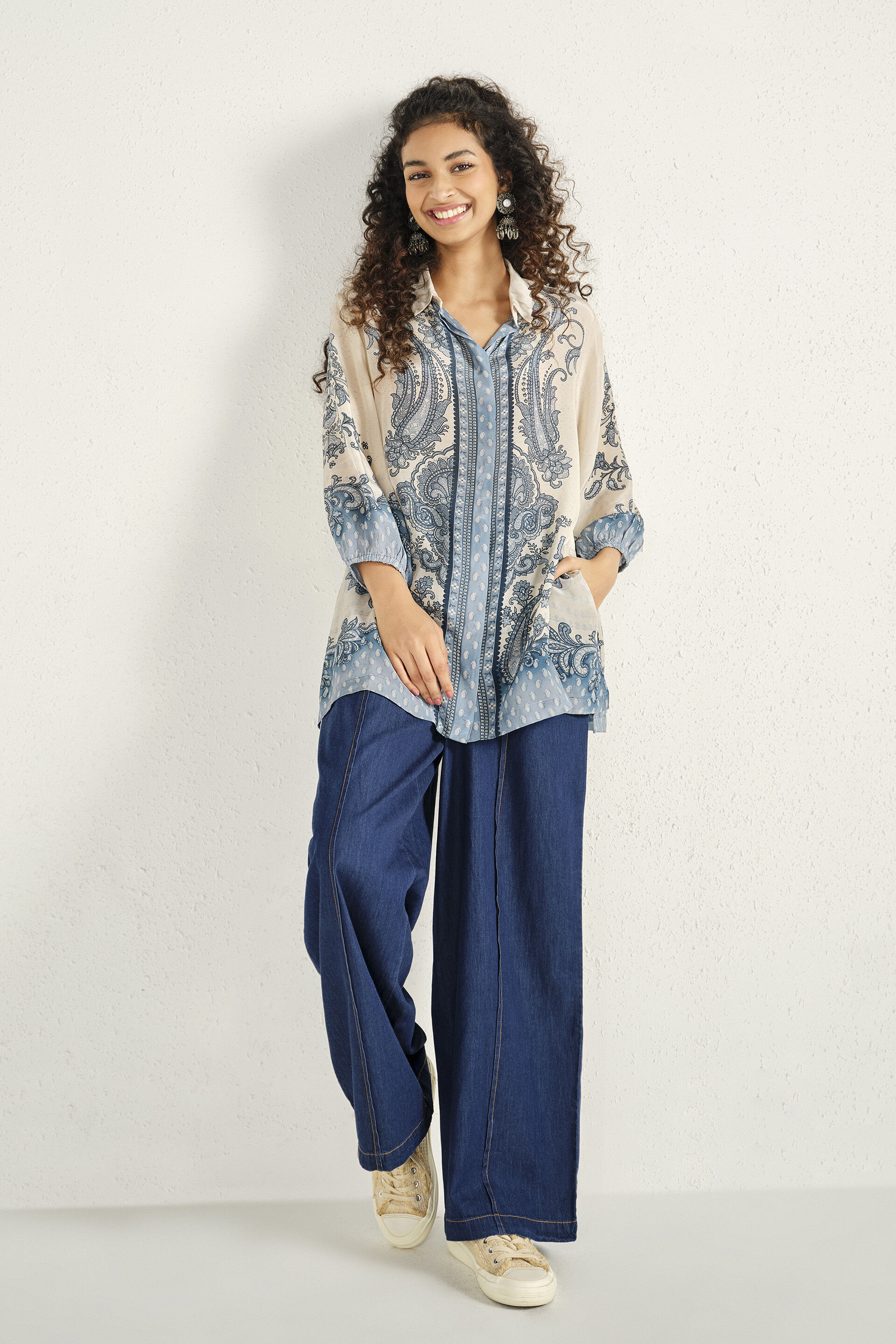 Printed Tunic in White, White, image 2
